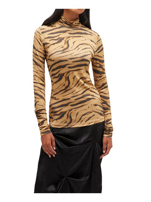 Ganni Tiger Print Jersey Turtleneck Ganni | T4382894 KHAKI
